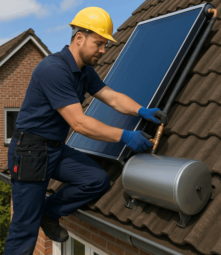 Erkend installateur plaatst zonneboiler voor een particuliere woning in 2025. Zonneboiler subsidie.