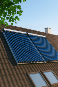 Zonnecollectoren op dak voor verwarming tapwater