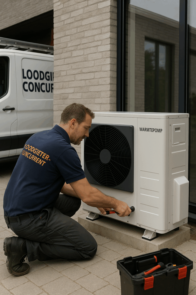 Loodgieter van Loodgieter-Concurrent installeert all-electric warmtepomp bij woning