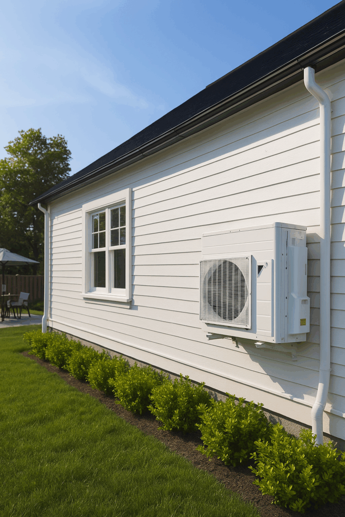 Hybride warmtepomp buiten aan huis geplaatst