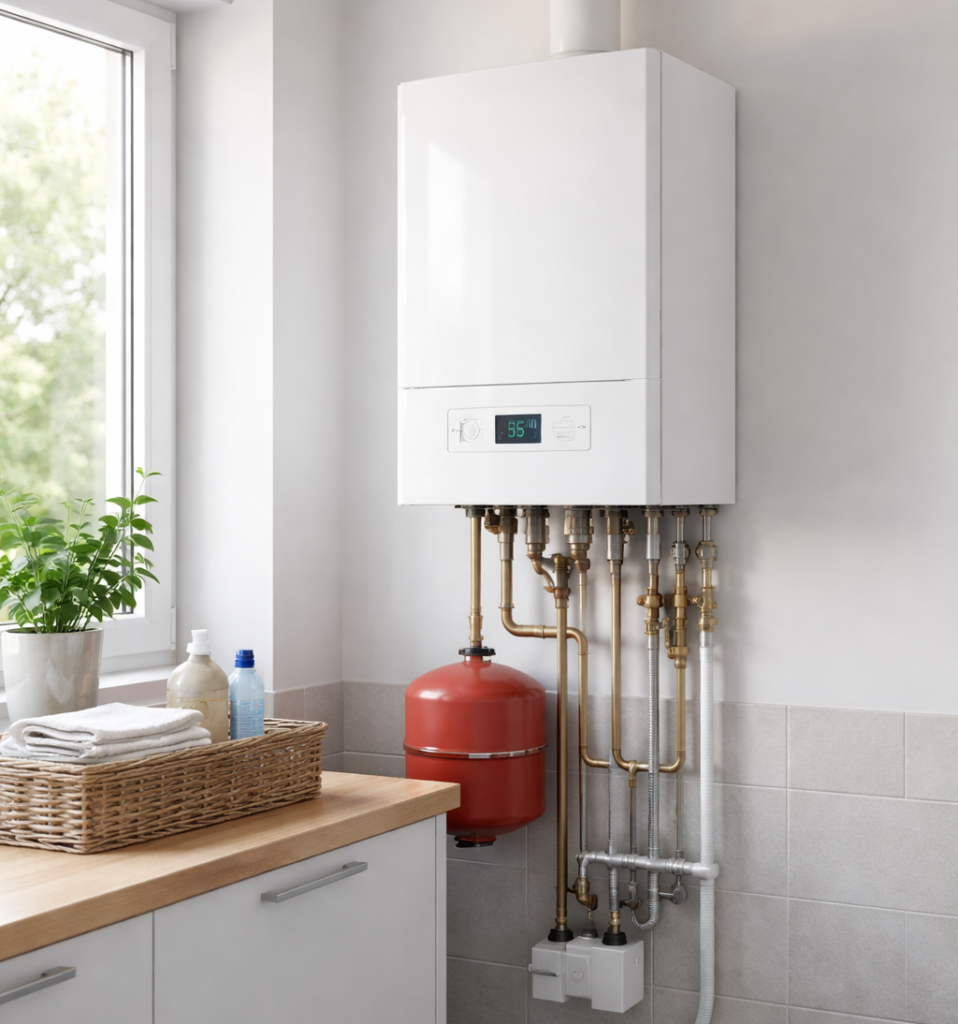 Cv-ketel geïnstalleerd in een woning voor verwarming en warm water