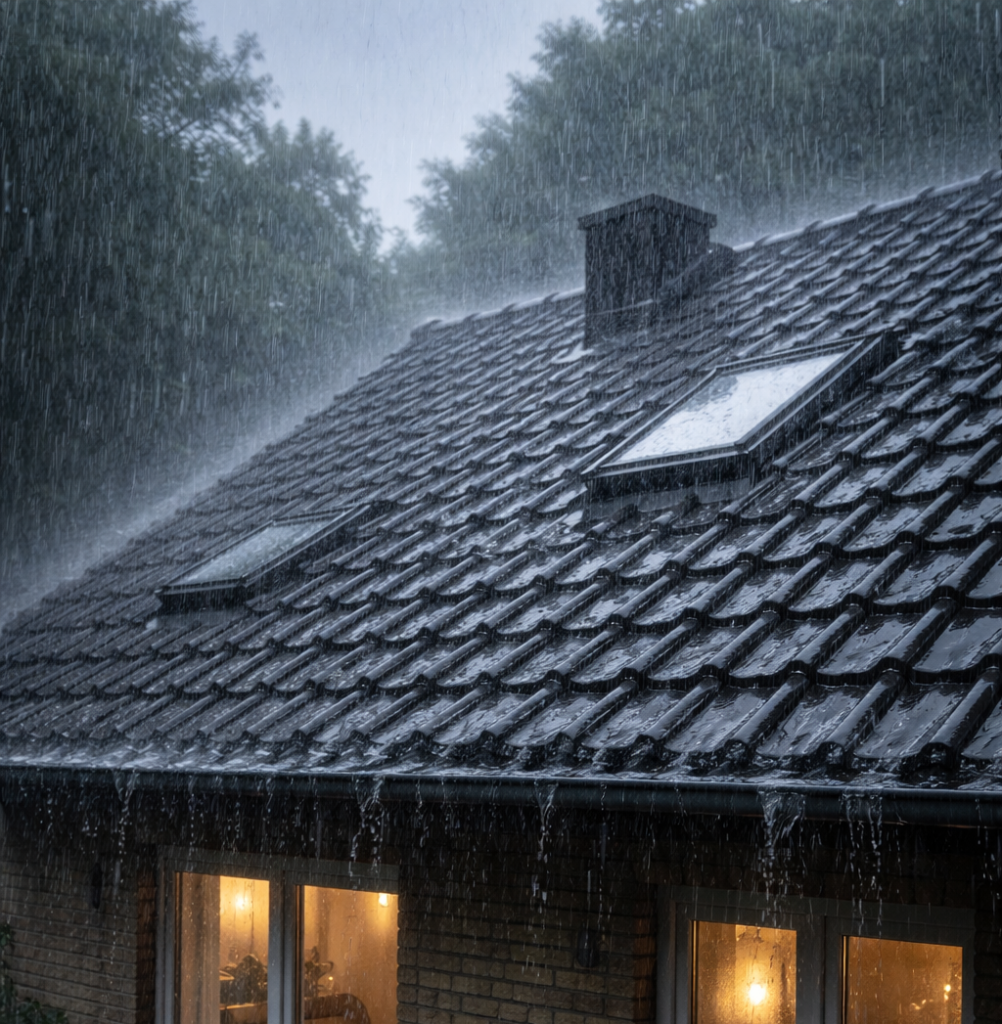 Dak lekt bij hevige regen door zware neerslag